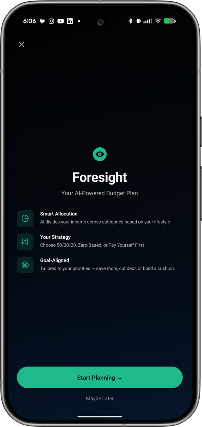 BudgetBuddi AI budget planning screen