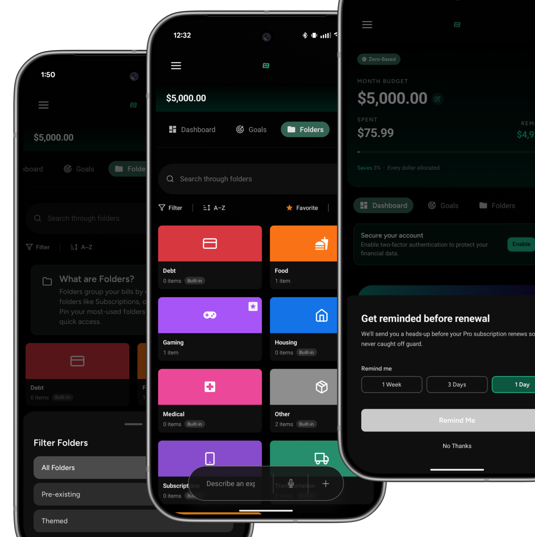 BudgetBuddi bill tracking screen